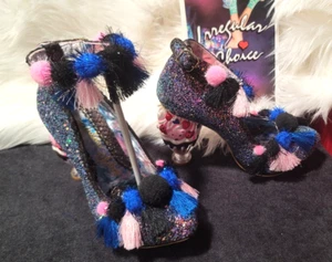 Womens Irregular Choice Black Glitter Ice Cream Sundae Arctic Roll Shoes 8NIB- - Picture 1 of 17