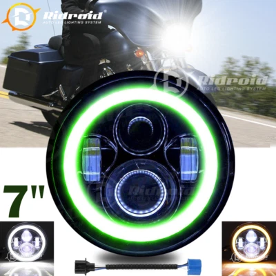 Faro LED de 7 pulgadas con halo verde para Harley Davidson Touring Street Glide Foto 1 de 4