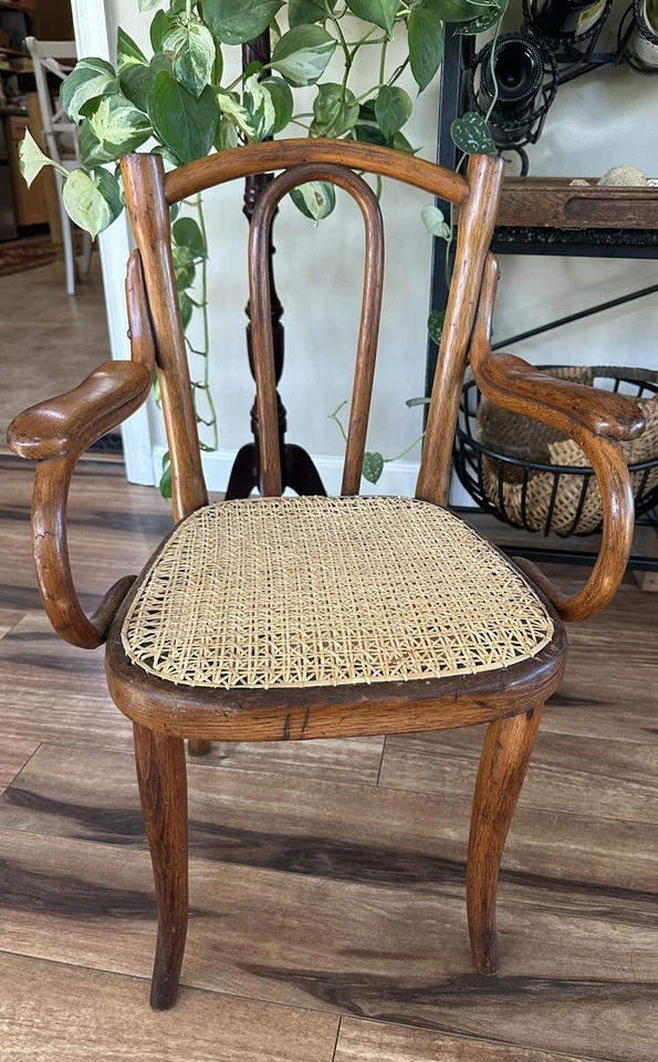 Antique Child’s Chair Gebruber Thonet Bentwood Cane Bottom Straw - Image 1 of 4