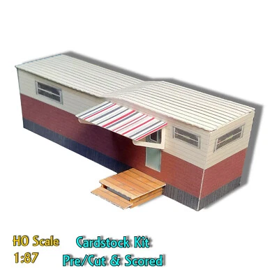 HO Scale Building - Mobile Trailer Home  *Pre-Cut* CARDSTOCK  Paper Kit MH5H - Image 1 of 4