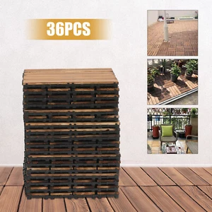 36Pcs 12''x12'' Hardwood Interlocking Patio Deck Tiles Wood Flooring DIY Outdoor - Picture 1 of 9