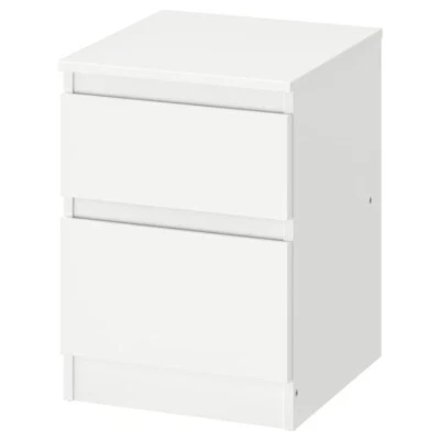 IKEA Modern Bedroom White Chest of 2 Drawers Storage Cabinet Furniture - Image 1 of 4