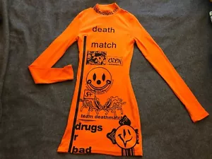 Kollyy Orange Stretch Dress Slimline Punk Alternative Zip Front Size S - Picture 1 of 12