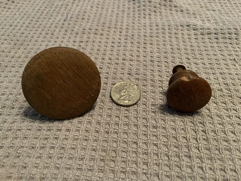 Two Old Antique Wood Knobs Vintage Round Drawer Dresser Reclaimed Cover