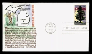 2246 22c Stamp (1987) MICHIGAN STATE 150 FDC - HAND PAINTED - TORKEL GUNDEL ! - Picture 1 of 1