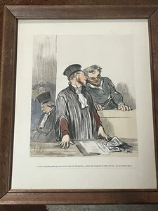 RARE Lithograph Print By Honore Daumier 1840 Signed Courtroom Scene Le Ministere - Picture 1 of 6