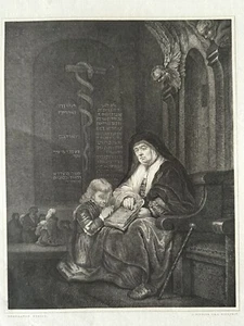 Large Antique Etching Print After Rembrandt Van Rijn 19th Century By J. Fattler - Picture 1 of 10
