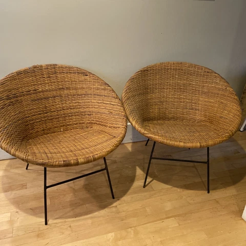 Vintage Mid Century Modern CHAIR Wicker Rattan Cane Iron Hoop Scoop Cover
