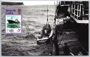 Postcard Tristan da Cunha 1980 Mail Arriving on MV Atlantic Isle - Picture 1 of 2