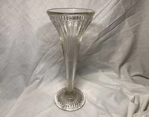 Vintage Glas Soda Brunnen Erhöhung/Ständer Flöte klar gerippte Seiten Glas ~ 12" hoch - Bild 1 von 8