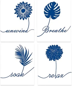 Letreros de flores azules para decoración de baño estampados artísticos ULG relajarse, remojar, relajarse, respirar - Imagen 1 de 4