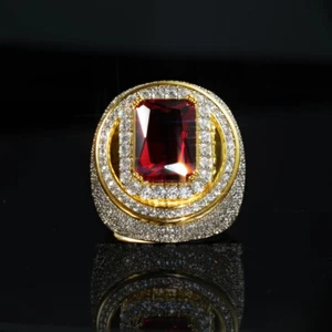 3.25Ct Emerald Cut Red Garnet Men's Signet Engagement Ring 14K Yellow Gold Over - Picture 1 of 7