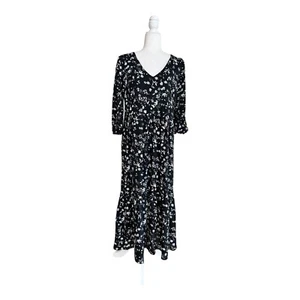 Jane and Delancey nero floreale elasticizzato vita alta linea A midi donna taglia M - Foto 1 di 17