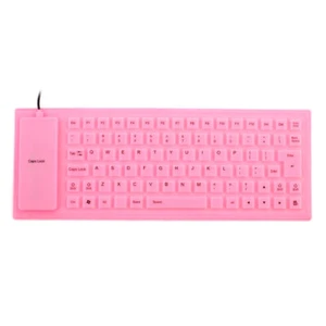 Foldable Flexible 85 Keys USB Wired Roll up Silicone Keyboard Pink for Laptop PC - Picture 1 of 3