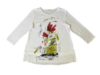 Jess & Jane Size Medium Tunic White Mineral Washed Floral Artsy Watercolor - Image 1 of 4