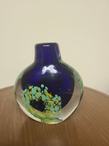 Art Glass Vase Paper Weight in Cobalt Blue and Green