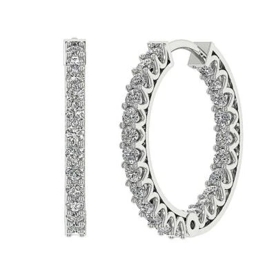 Hoop Earrings SI1 G 0.65 Ct InOut Side Round Diamond 14K White Gold Appraisal - Image 1 of 4