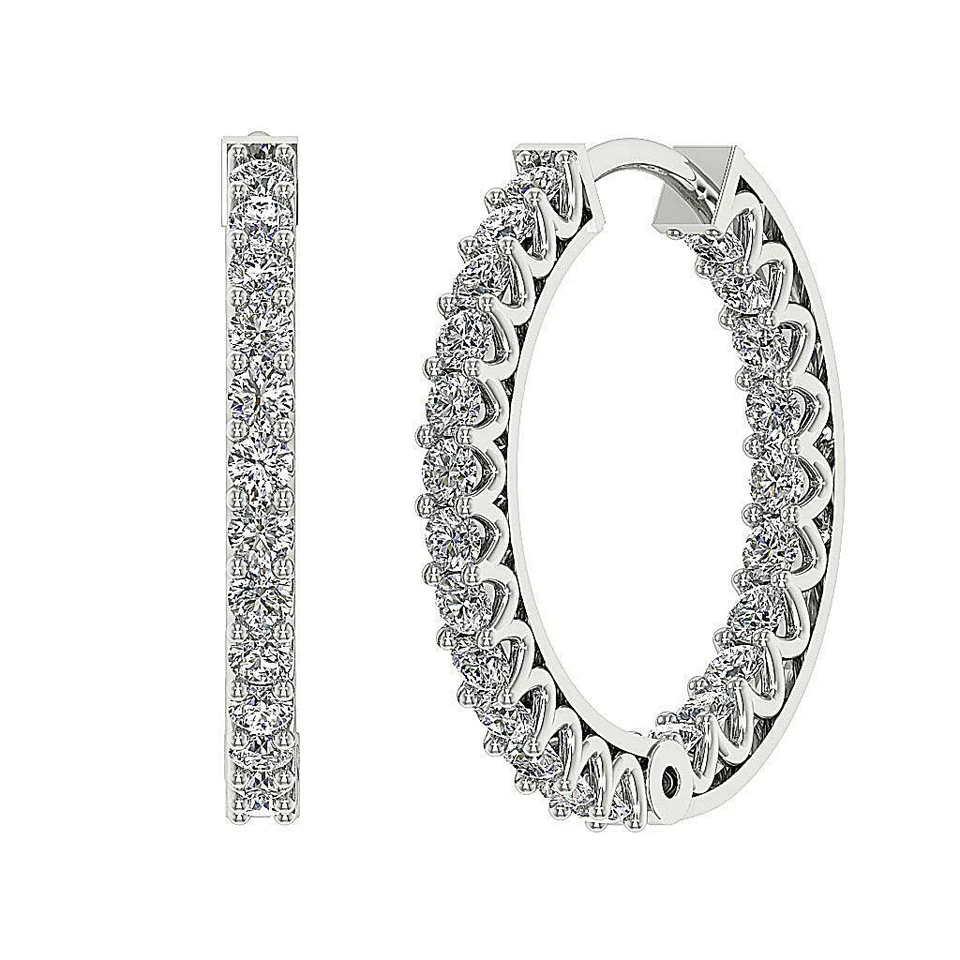 Hoop Earrings SI1 G 0.65 Ct InOut Side Round Diamond 14K White Gold Appraisal - Image 1 of 4