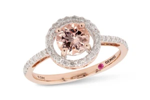 0.95 Cttw Natural Morganite Gemstone & Diamond Halo Engagement Ring i10K Gold - Picture 1 of 15