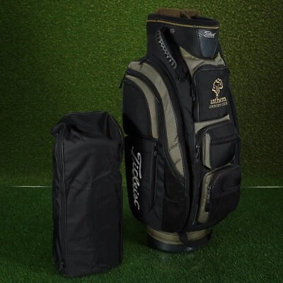 TITLEIST CART BAG 5 WAY DIVIDERS CC LOGO BAG BLACK / GOLD MENS WITH RAINHOOD - Image 1 of 4