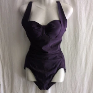 Lands End Badeanzug Damen 10 lila drapiert Bügel Neckholder Nylon Stretch 1tlg - Bild 1 von 12