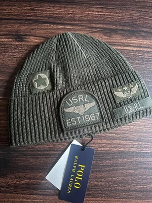 BN Polo Ralph Lauren Tonal Patch Rib-Knit Watch Cap Company Olive - Image 1 of 4