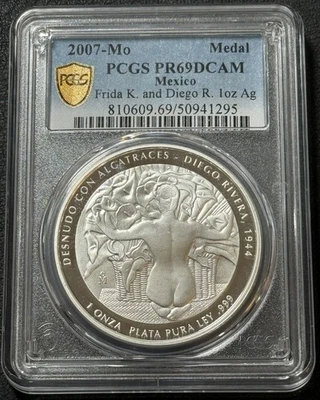 2007 1 Oz .999 Silver Mexico Frida Kahlo Diego Rivera PCGS Gold Shield PR 69 UC! - Image 1 of 4