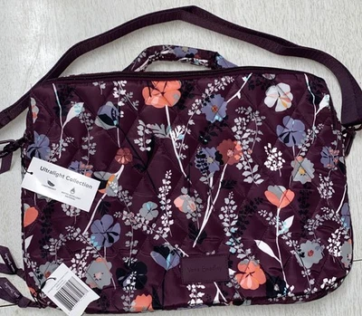 Vera Bradley Ultralight Laptop Workstation Crossbody Purple Pressed Flowers - Image 1 of 4