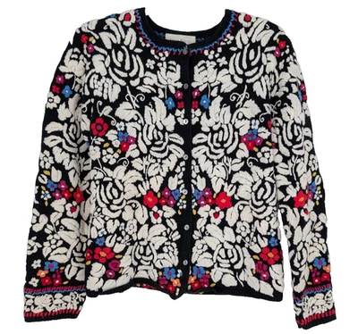 VTG 90s Susan Bristol Hand Embroidered Floral Cottage Boho Maximalist Cardigan S - Image 1 of 4