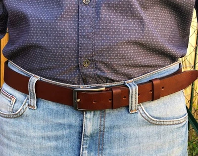 Ceinture homme large cuir de qualité, ceinture homme en cuir artisanal fait main - Photo 1/4