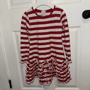 Lemon Loves Lime Girls Red White Stripe Ruffle Dress Size 6 Long Sleeve - Picture 1 of 6