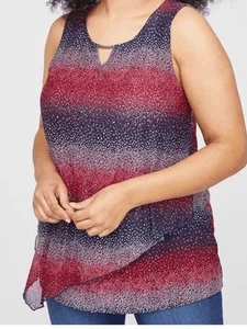 Catherines Set 3X Mesh Keyhole Polka Dot Gradient Tunic Tank Navy Capris Liquid - Picture 1 of 9