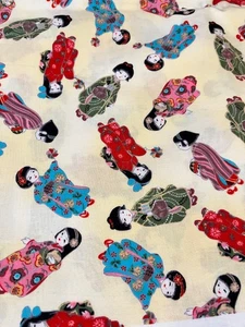 RARE! DARLING MICHAEL MILLER "KYOTO GIRLS" 1 yard  on Cream NEW RARE - Picture 1 of 3