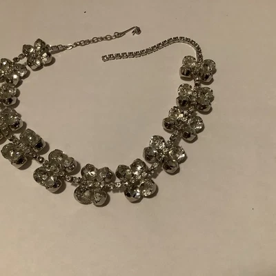 Silver Tone Clear Cz Cluster Necklace 17” L (1776) - Image 1 of 4