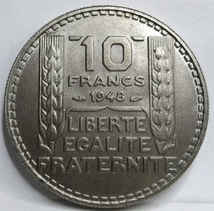 FRANCE Republic 10 francs 1948 UNC Nickel Liberty Paris Mintmark Wheat #R39 - Picture 1 of 6