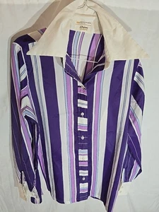 Vintage 1960s Blouse Top Shirt Geometric Purple size Medium - Picture 1 of 5