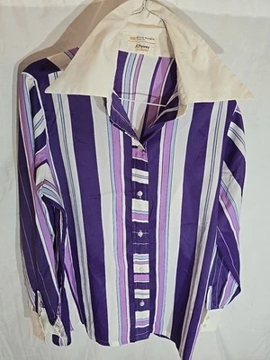 Vintage 1960s Blouse Top Shirt Geometric Purple size Medium  - Image 1 of 4