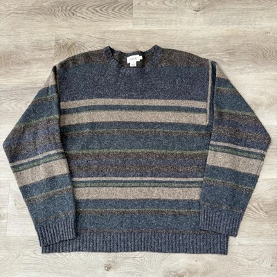 VTG 90s J Crew Sweater Mens L Multi Knit Striped Lambs Wool Linen Preppy Oarsman - Image 1 of 4