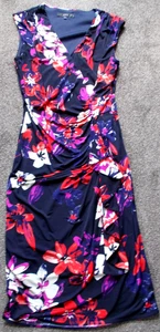 Coast, Ladies navy/multi floral Dress, Ruching, crossover bodice, Size 12, New. - Picture 1 of 12