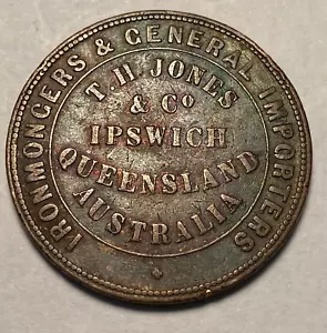 1858 Australia T.H. Jones & Co. 1D Token Original VF Nice Original Patina CHRC - Picture 1 of 2