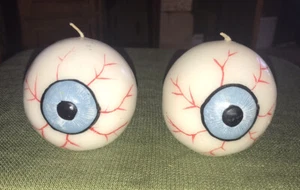 Juego de 2 velas globo ocular vintage decoración Halloween hueco espeluznante 1998 - Imagen 1 de 7