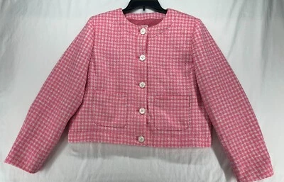 J. Chaqueta Crew Tweed Dama Parche Bolsillos Talla 14 Bebé Rosa Blanco Foto 1 de 4