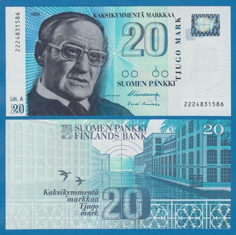 Finland 20 Markka P 123 1993 UNC  Litt. A Cover
