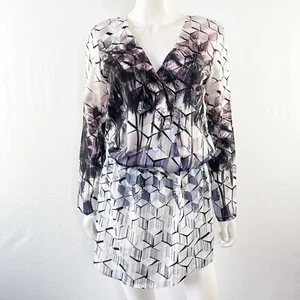 Johanne Beck X Revolve Long Sleeve OLIVIA Mini Dress Size S in Geo Palm Print - Picture 1 of 12