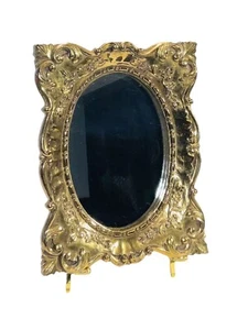 VTG Ornate MCM Hollywood Regency Style Shiny Gold Frame Mirror/Brass Easel - Picture 1 of 14