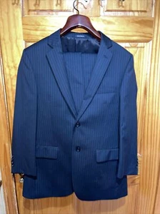 Pronto Uomo Men’s Wool Black Striped 2 Piece Set Suit Jacket 41R, Pants 36x27 - Picture 1 of 11