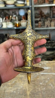 19th C Collectible Vintage Iron Handmade Painted Gold Plated Sword Hilt Handle - Image 1 of 4