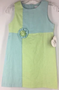 Girl's 8 HARTSTRINGS Dress Sleeveless AQUA BLUE LIME GREEN Shift Easter Linen - Picture 1 of 5