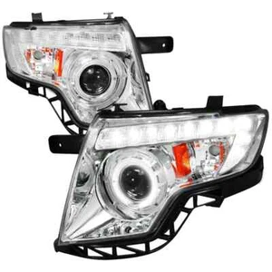 Faros proyectores halo Ford Edge 07-10 con tira de luz LED lente transparente cromada - Imagen 1 de 5