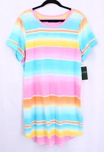 LAUREN Ralph Lauren Pastel Stripes Swimsuit Cover Up Tunic T-shirt L Cotton NWT - Picture 1 of 8